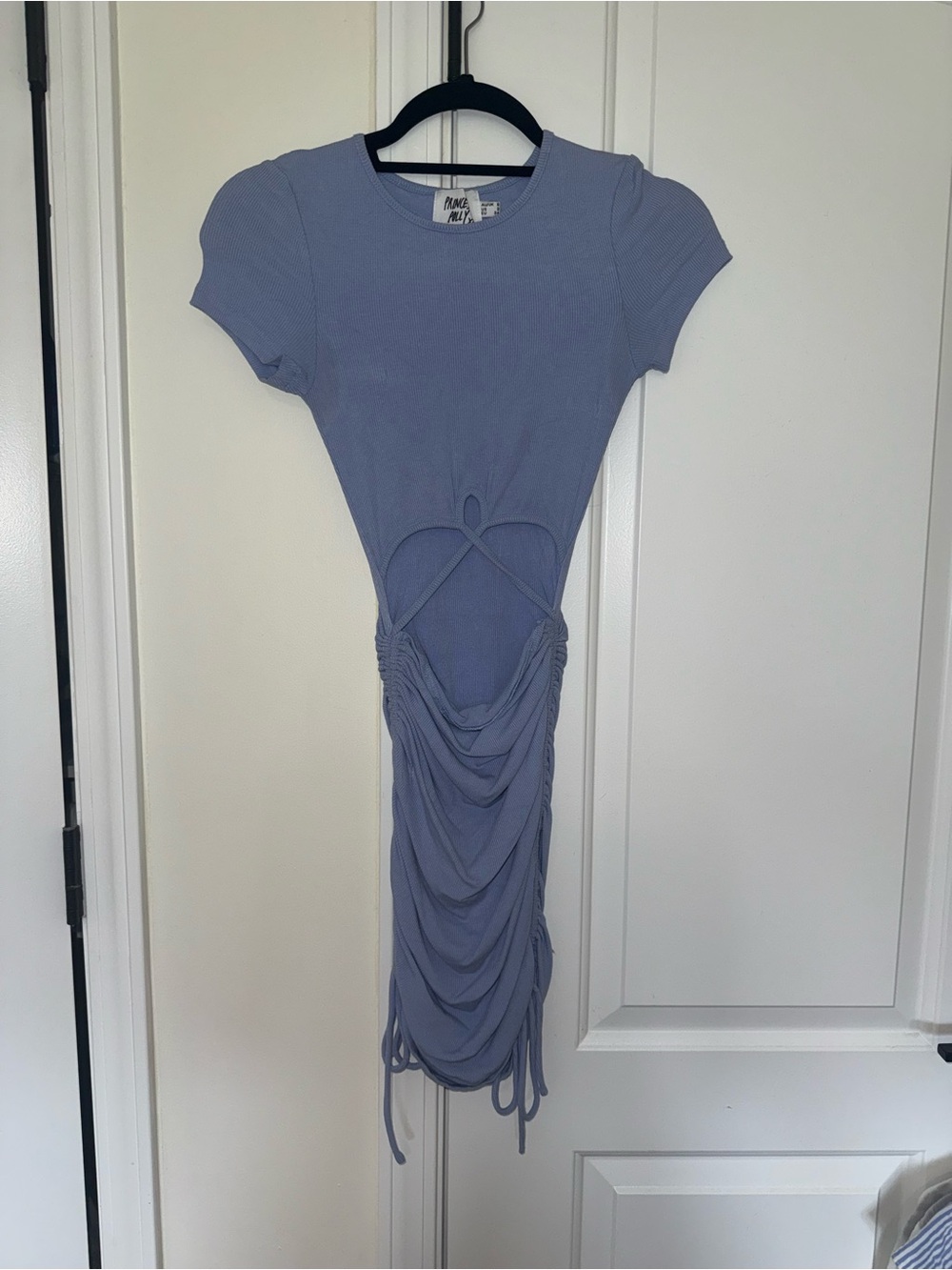 Aqua Blue Ruched Cutout Midi Dress